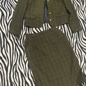 Vintage Norton McNaughton Green Tan/Yellow Gold Pencil Skirt With Blazer